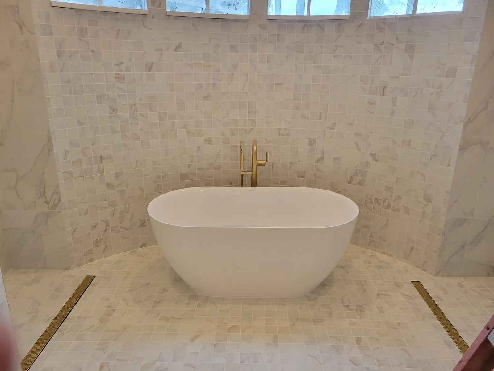 Completed freestanding tub plumbing project by A. Plumbing Pro