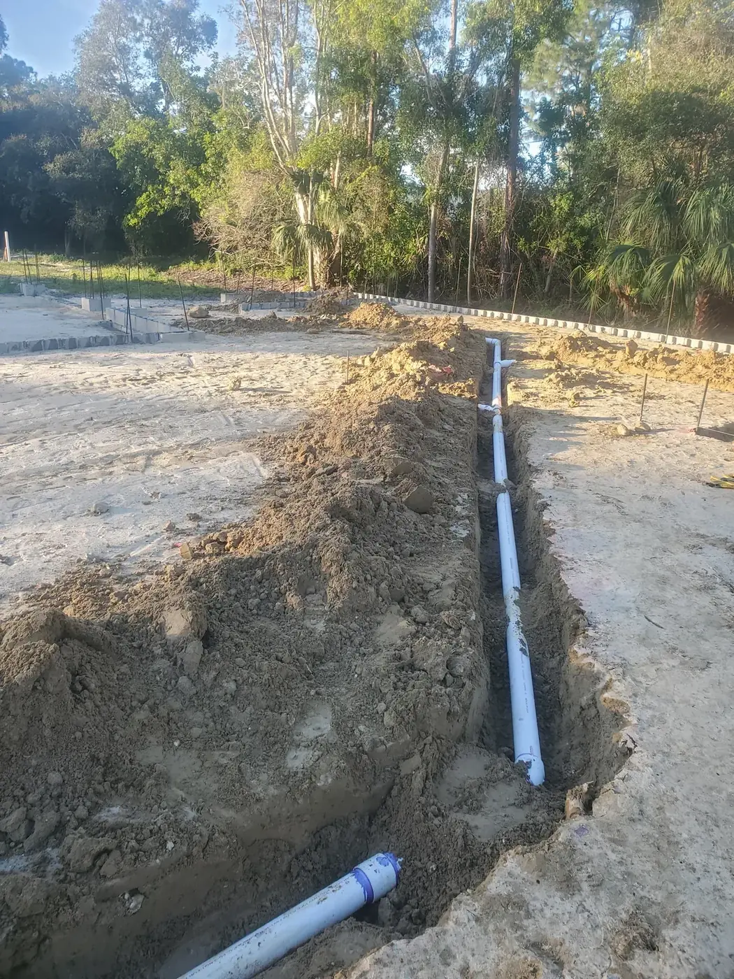 Underground drain piping at construction site